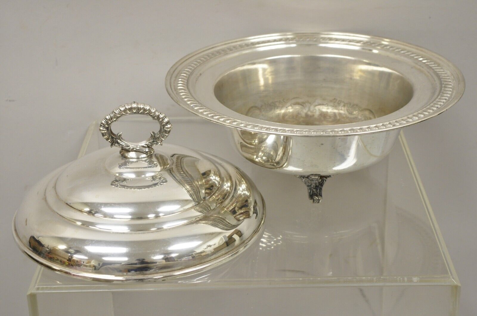 Vtg English Regency Victorian Silver Plated Lidded Vegetable Serving Dish Bowl