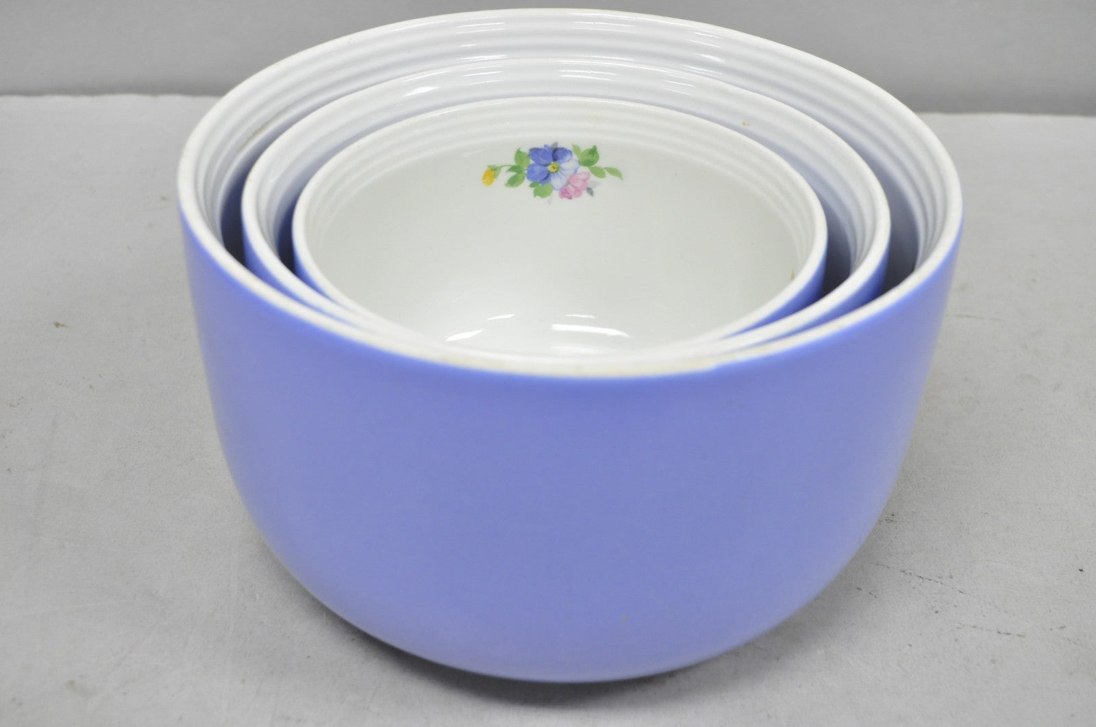 Vintage Hall's "Rose Parade" 1259 Blue Ceramic Nesting Mixing Bowls - Set of 3