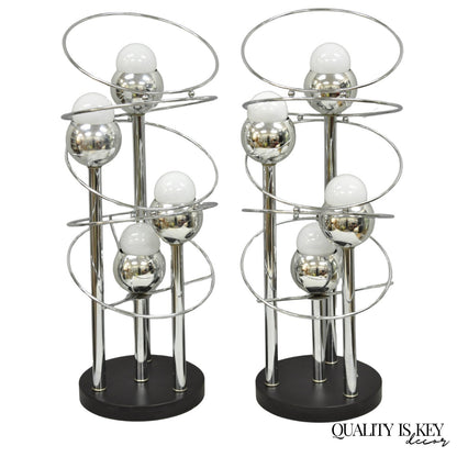 Vintage Mid Century Modern George Kovacs Spiral Chrome Ball Table Lamps - a Pair