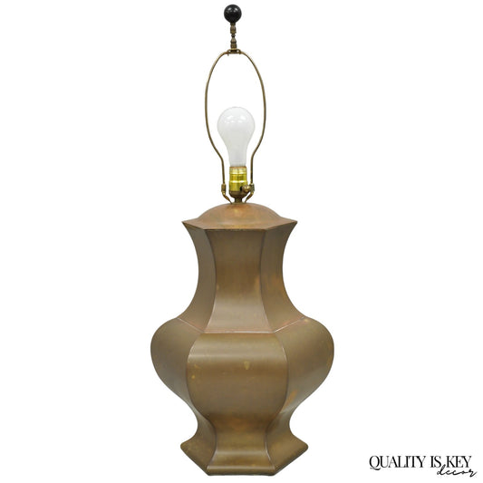 Vintage Chinoiserie Patinated Copper Hexagonal Oriental Ginger Jar Table Lamp