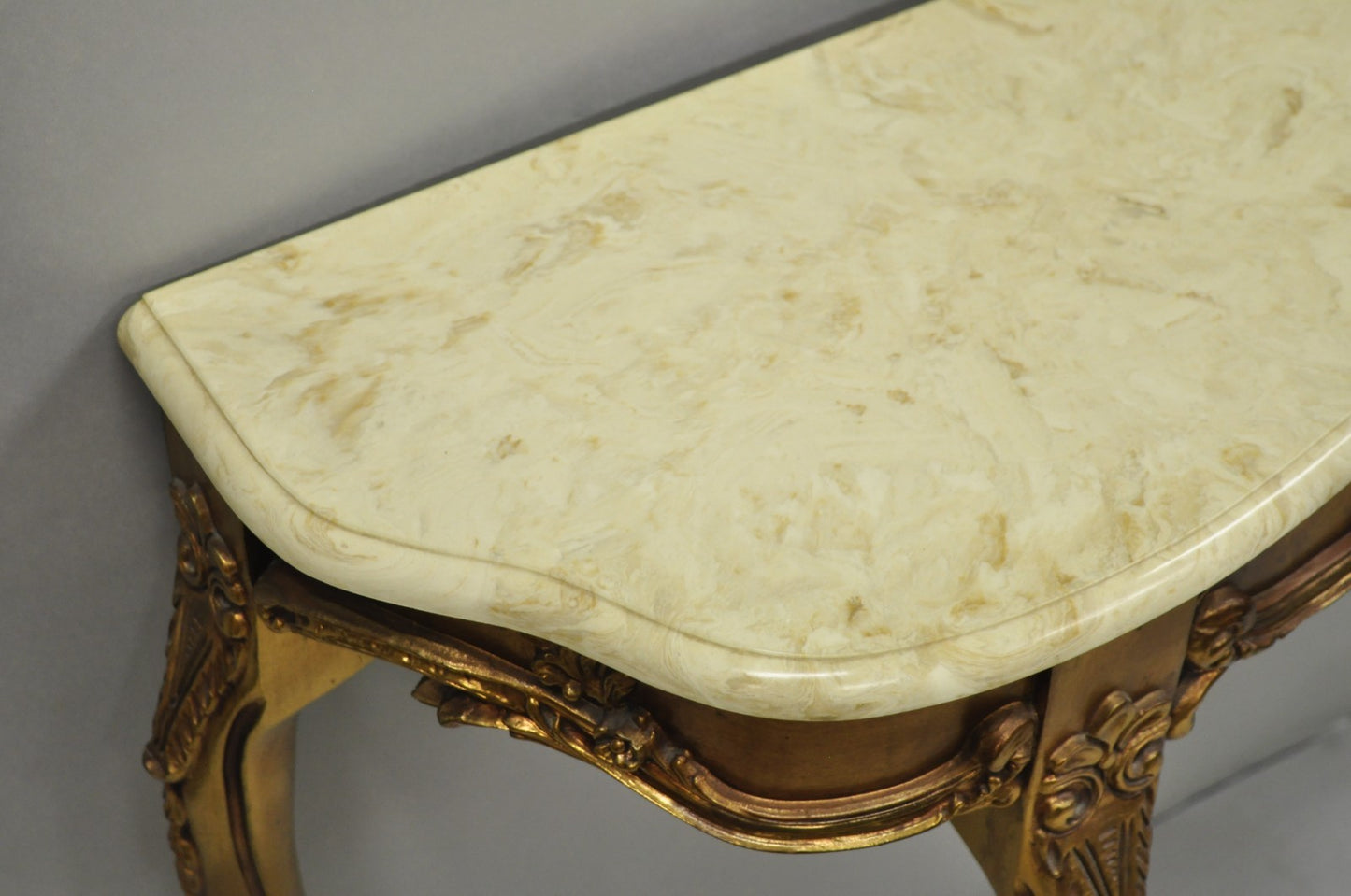 Vintage French Louis XV Victorian Style Gold Gilt Console Table & Mirror - 2 Pcs