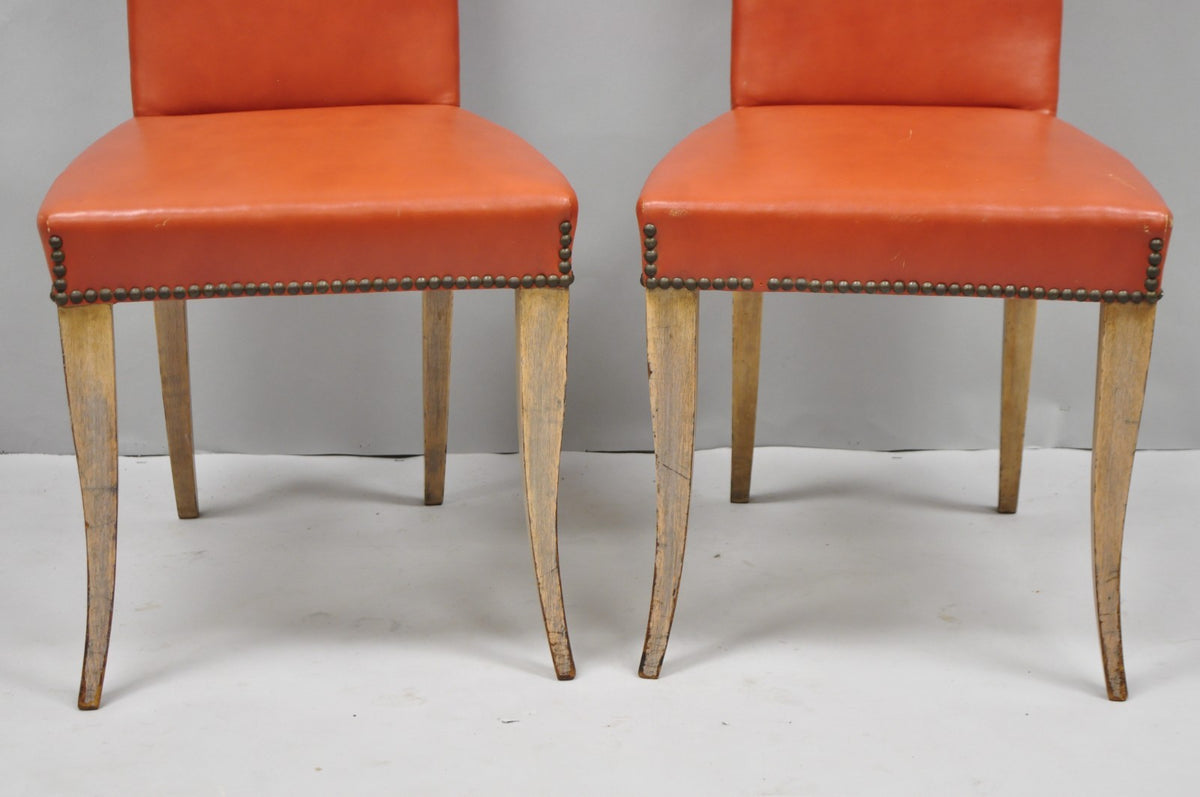 Vintage French Art Deco Gio Ponti Style High Back Pickled Wash Side Chair - Pair