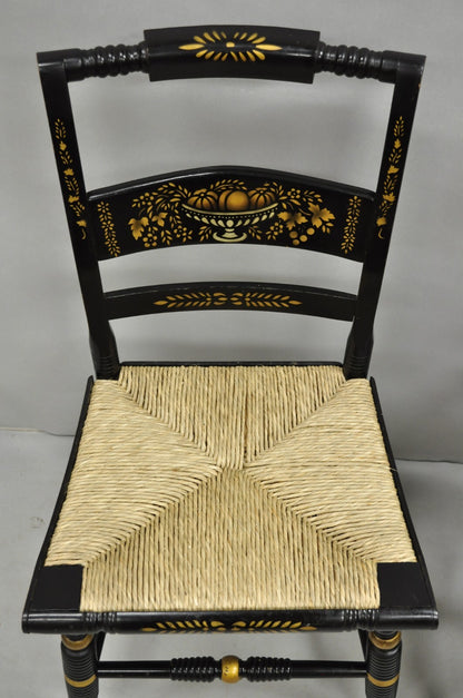 Vintage Nichols & Stone Hitchcock Harvest Stencil Painted Black Side Chair Pair