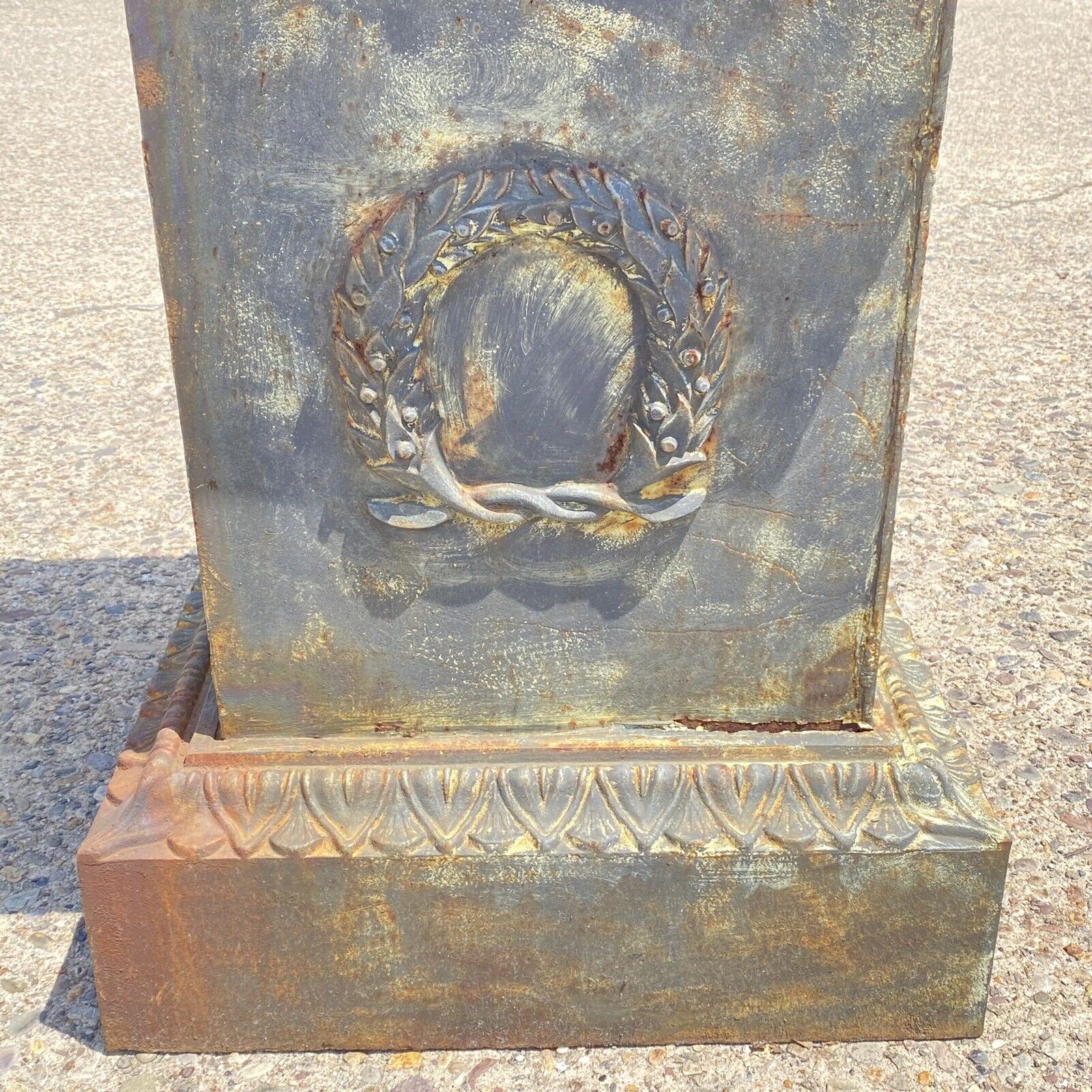 Large Neoclassical Style Cast Iron Garden Planter Urn Pedestal Base w/ Wreath A
