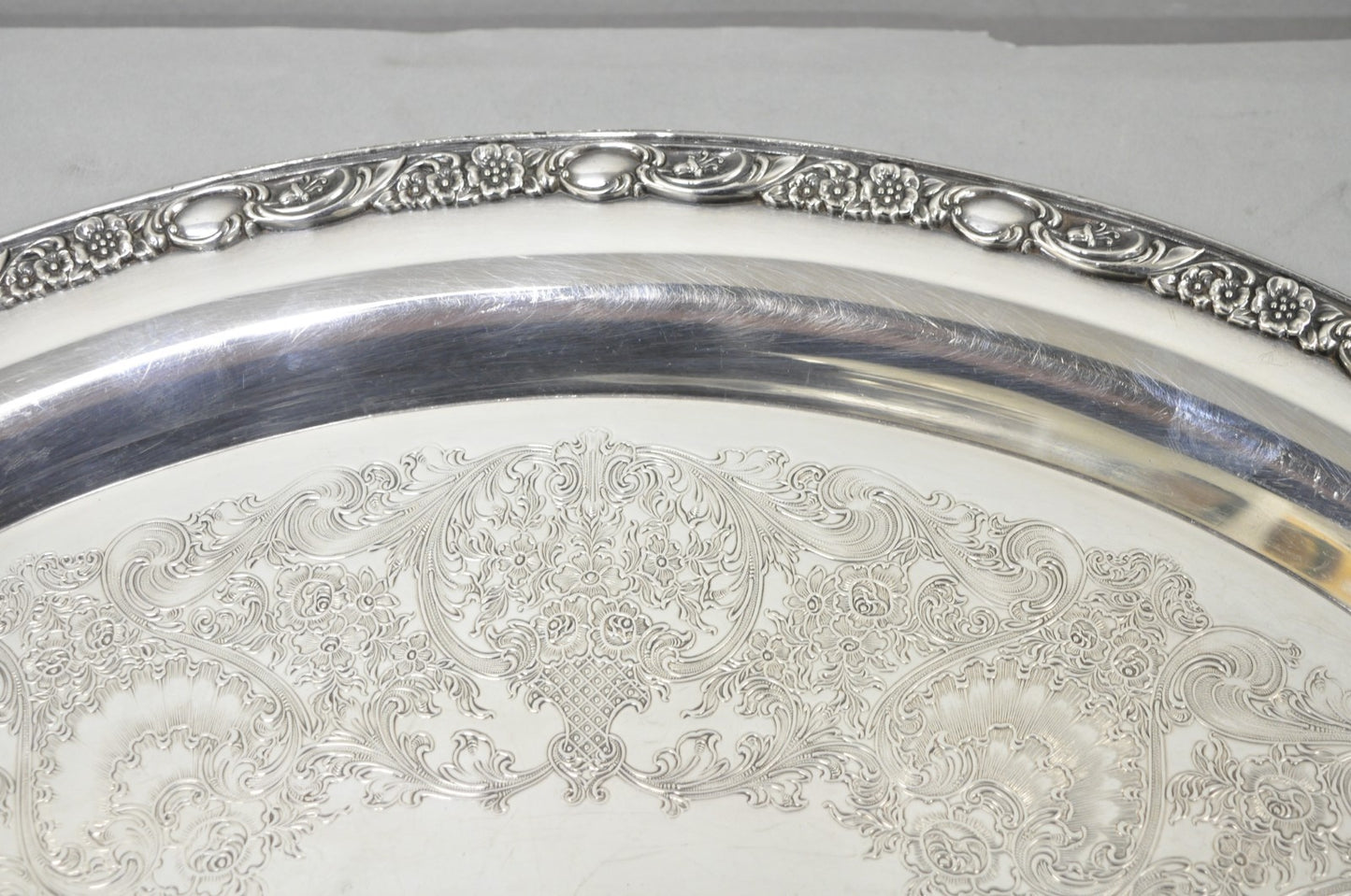 Vintage WM Rogers & Son "Victorian Rose" Silver Plated Oval Serving Platter Tray