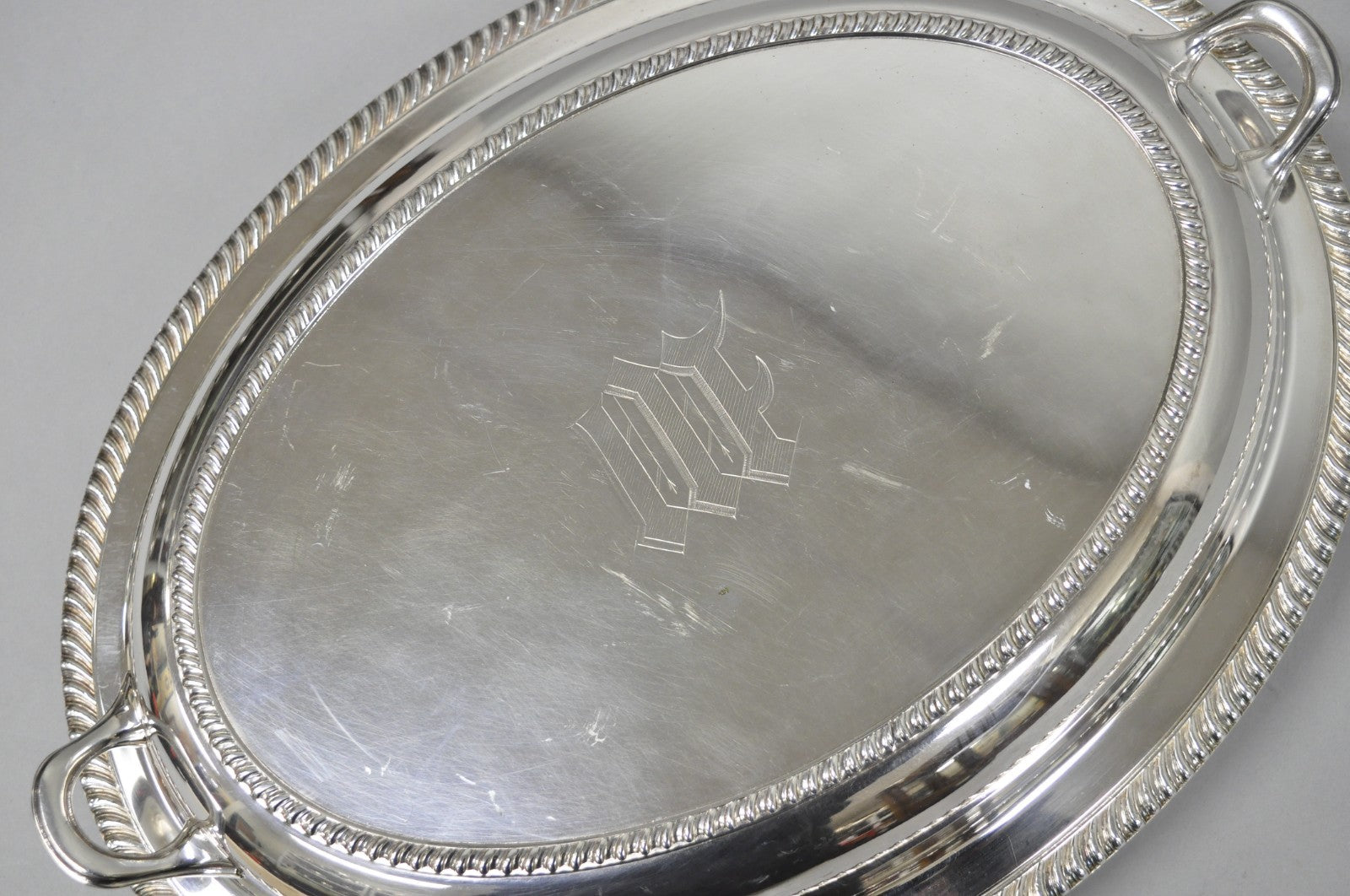 Antique English Regency Silver Plated  Large Covered Serving Dish 'M" Monogram
