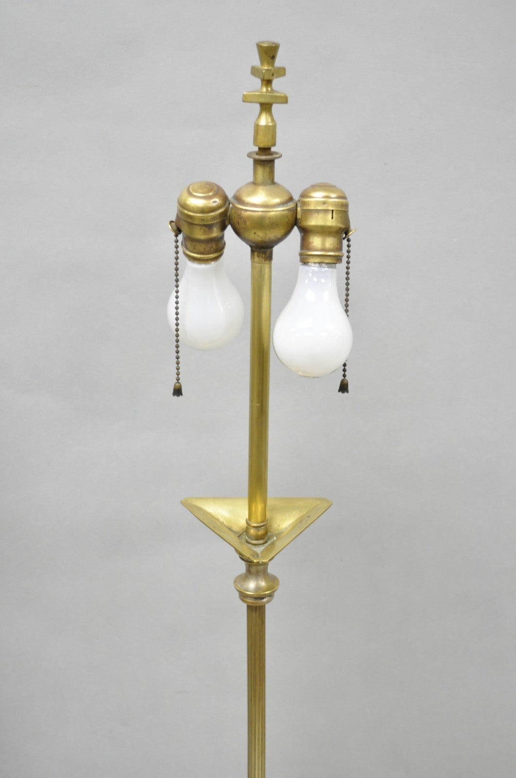 Antique Giacometti Style Brass Bronze Fleur de Lis Gothic Pole Floor Lamp - Pair