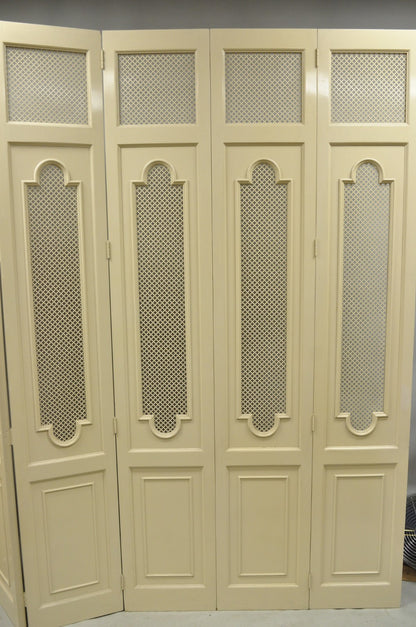 Vintage Lrg Hollywood Regency 92" Tall 6 Panel Bone Lacquer Room Divider Screen