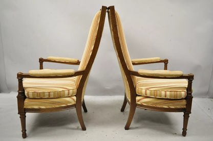 Vintage Hollywood Regency French Style High Back Upholstered Arm Chairs - a Pair