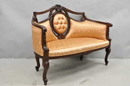 Antique French Victorian Louis XV Style Open Carved Walnut Loveseat Settee Sofa