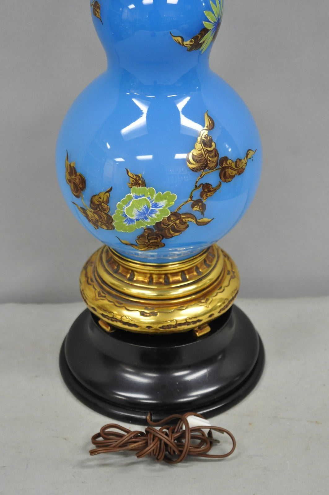 Vintage Chinoiserie James Mont Style Blue Glass Gold Gilt Tall Table Lamp