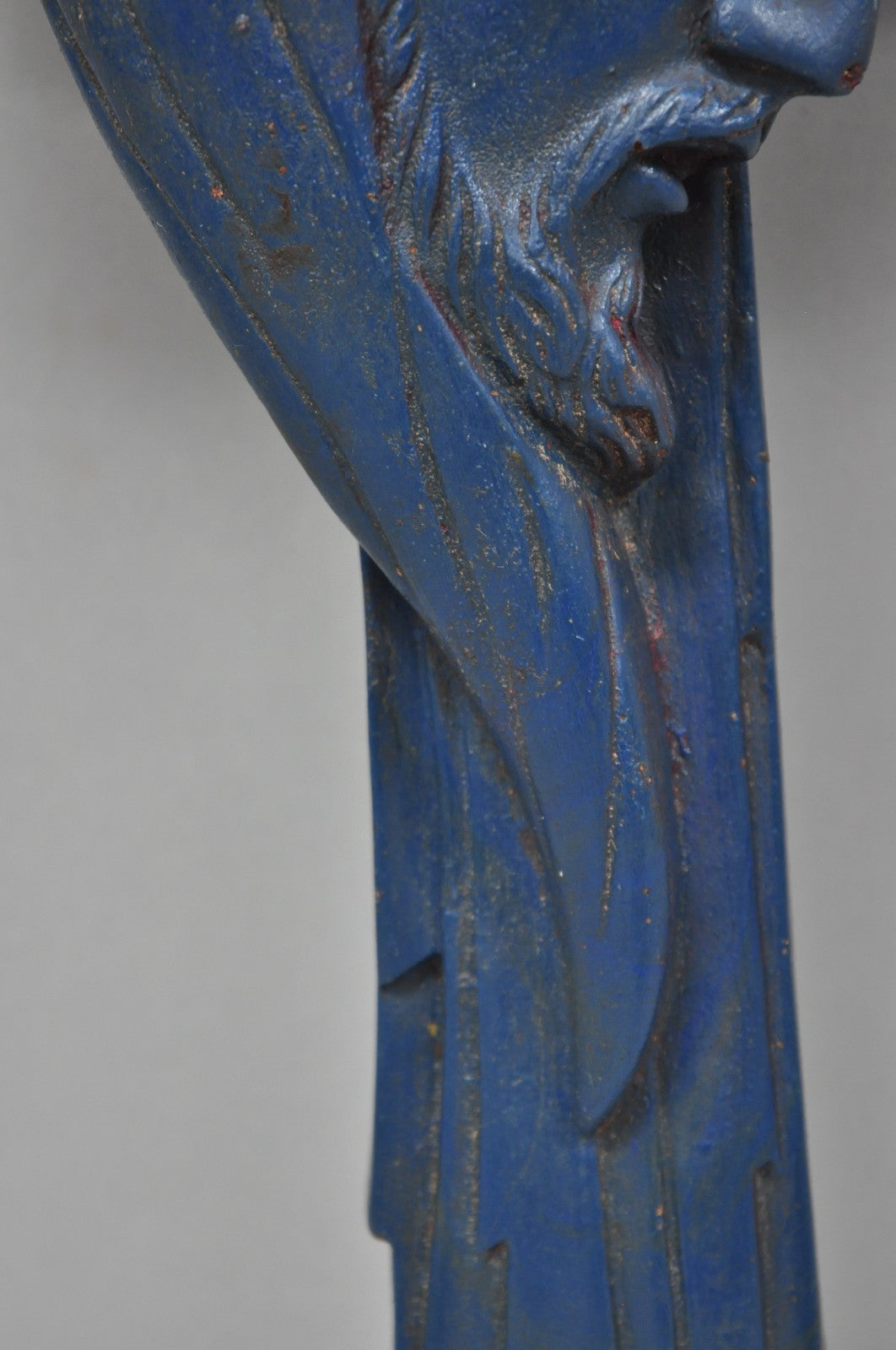 Vintage Religious Jesus Sculpted Resin Blue Mid Century Wall Crucifix Cross