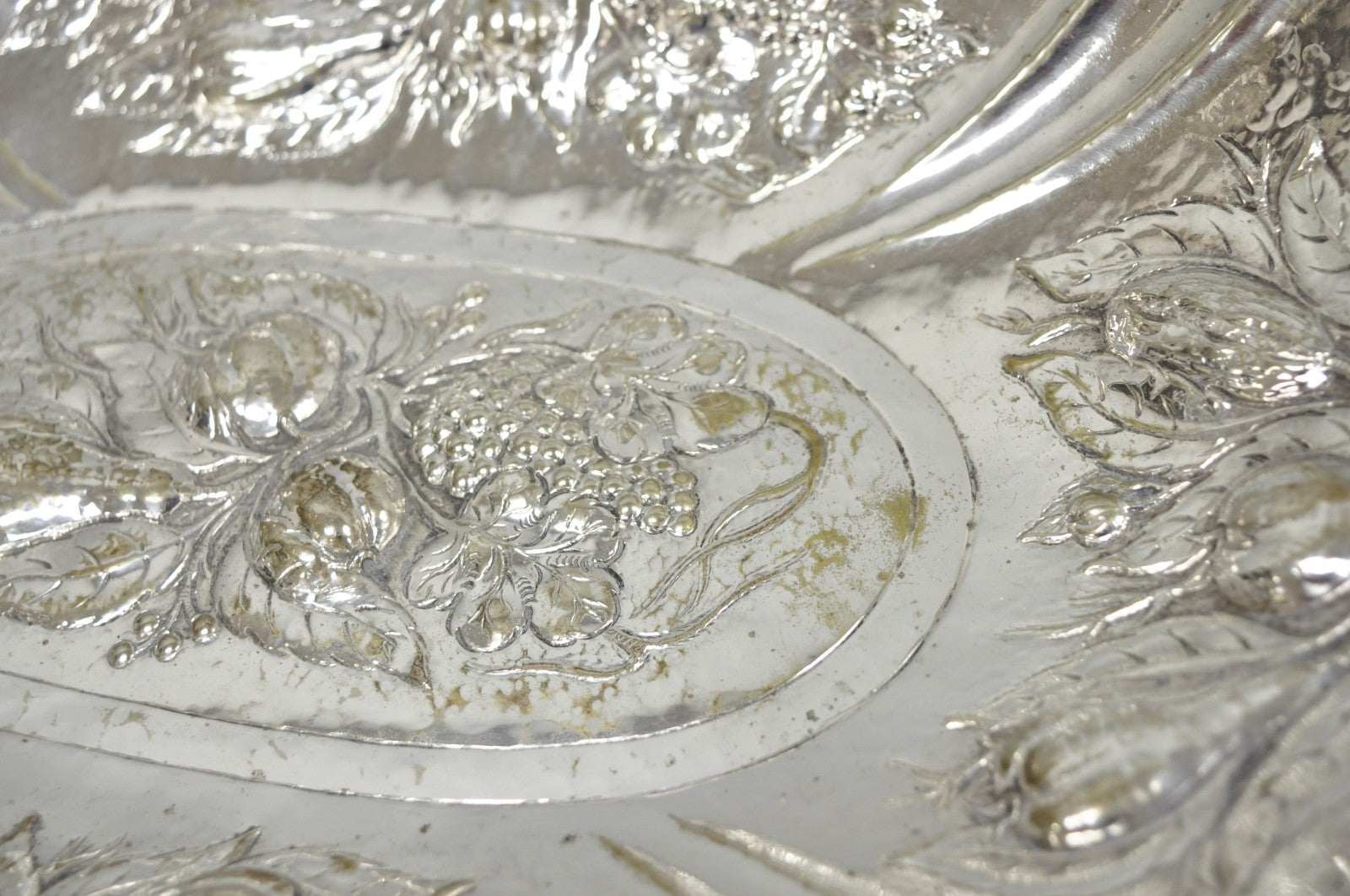 Antique Victorian Silver Plated Fruit Harvest Repousse Centerpiece Fruit Bowl