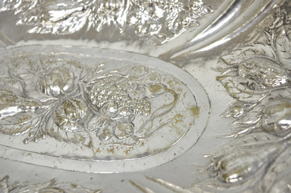 Antique Victorian Silver Plated Fruit Harvest Repousse Centerpiece Fruit Bowl