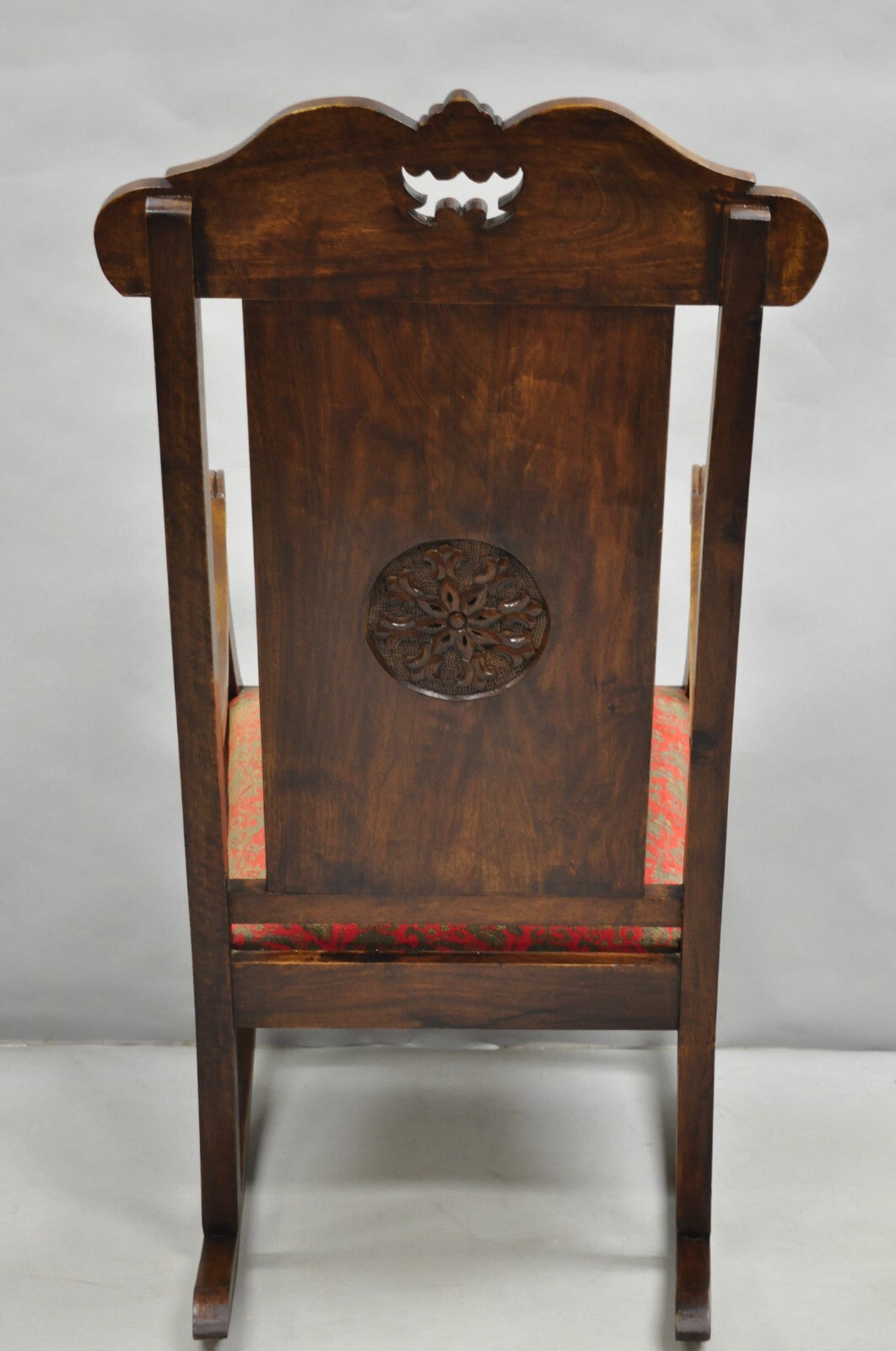 Vintage Anglo Indian Renaissance Style Carved Wood Rocker Rocking Chair