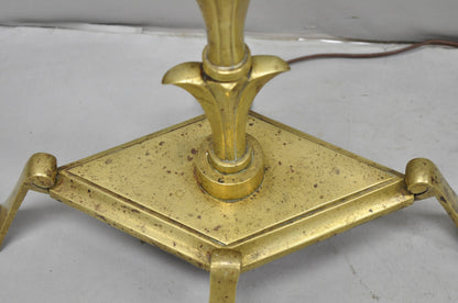 Antique Giacometti Style Brass Bronze Fleur de Lis Gothic Pole Floor Lamp - Pair