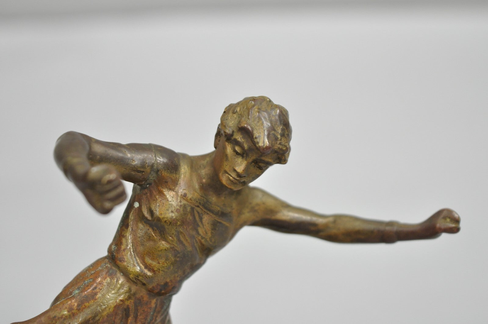 Antique Art Deco Small 6" Bronze Onyx Base Soccer Futbol Player Sculpture Figure