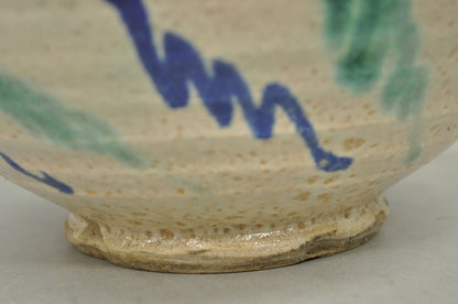 Antique Fajalauza Enamel Spanish Terracotta Pottery Blue Green Painted Bowl