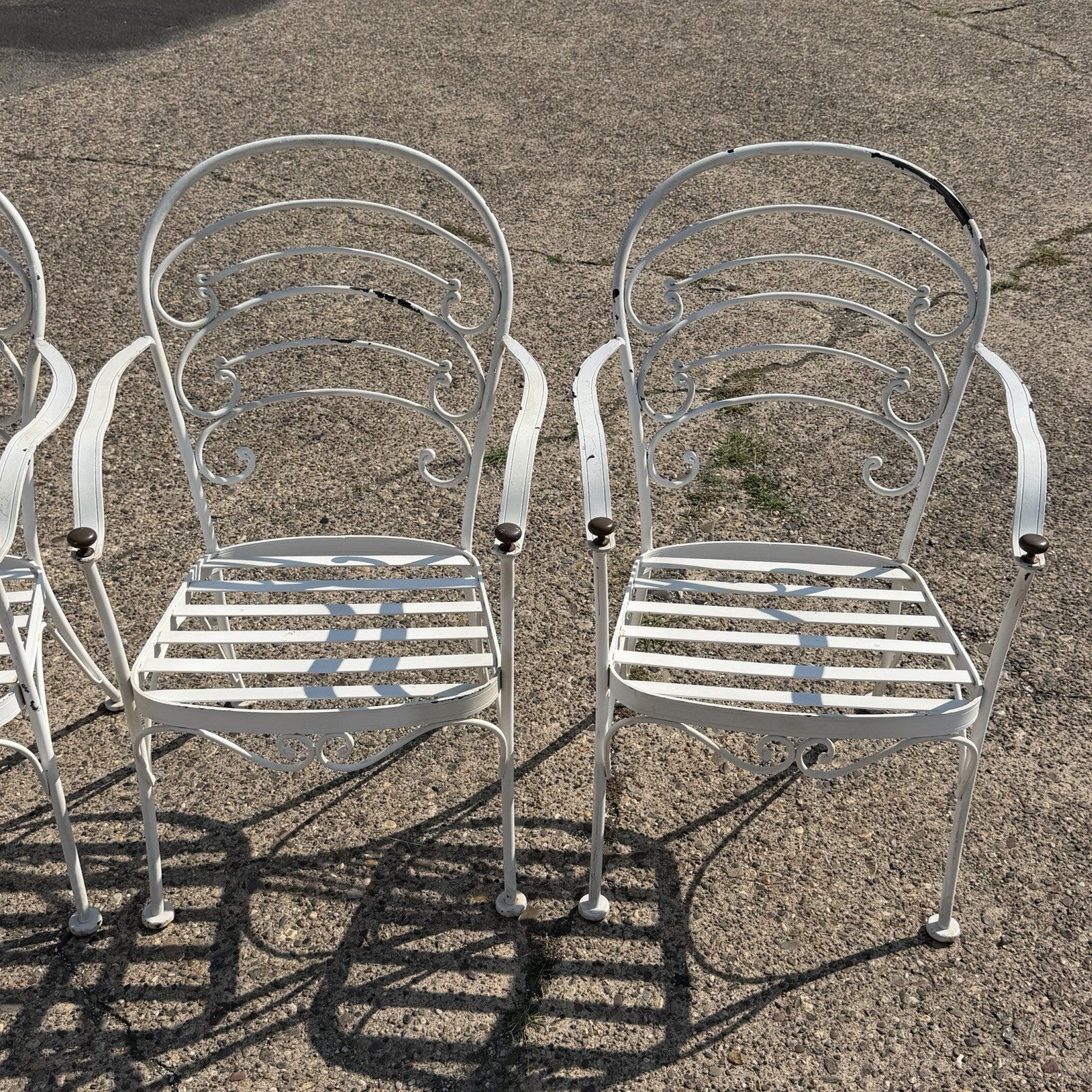 Wrought Iron Scrolling Patio Dining Arm Chairs by Crown Leisure - Set of 4