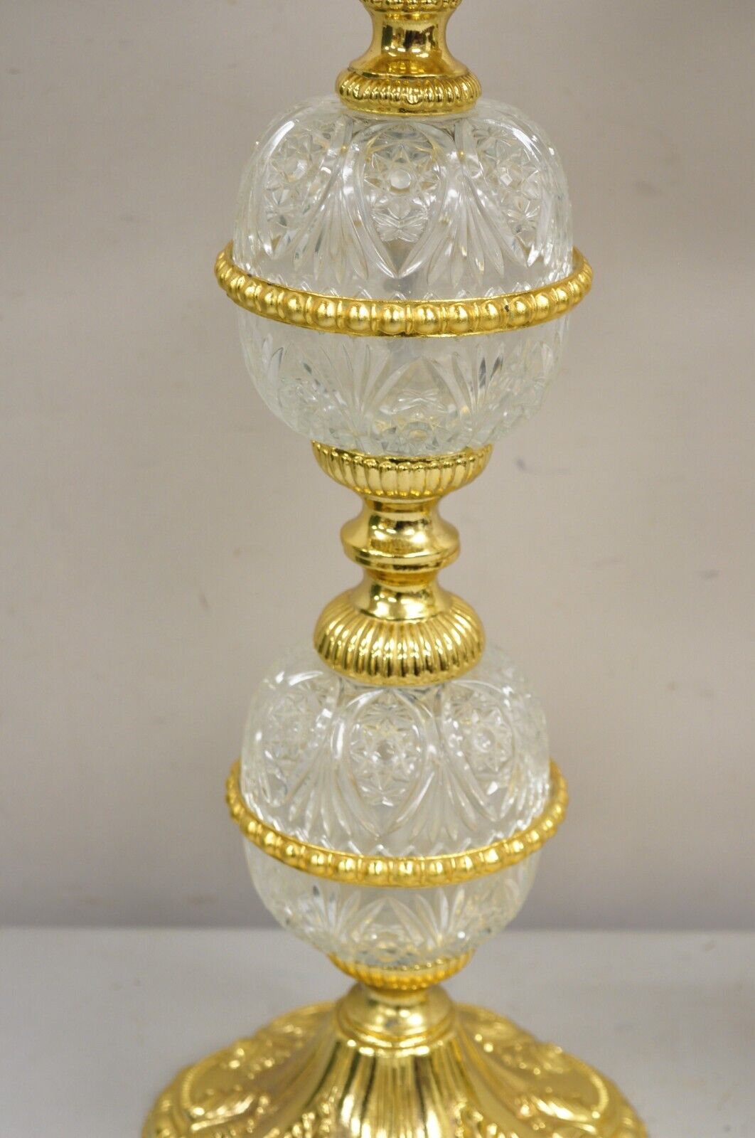 Vintage Italian Hollywoood Regency Gold Glass & Crystal Table Lamps - a Pair