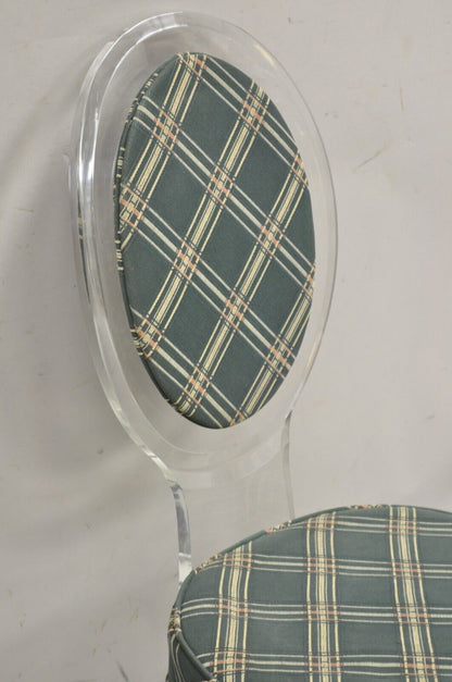 Hill Mfg Mid Century Modern Lucite Oval Cameo Back Upholstered Vanity Side Chair