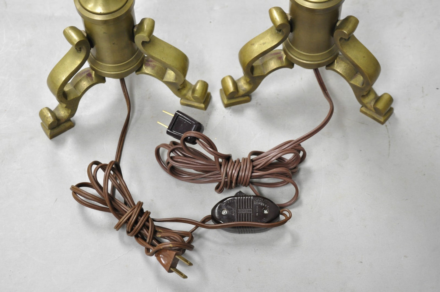 Vintage Federal Style Brass Candlestick Urn Form Table Lamps, Japan - a Pair