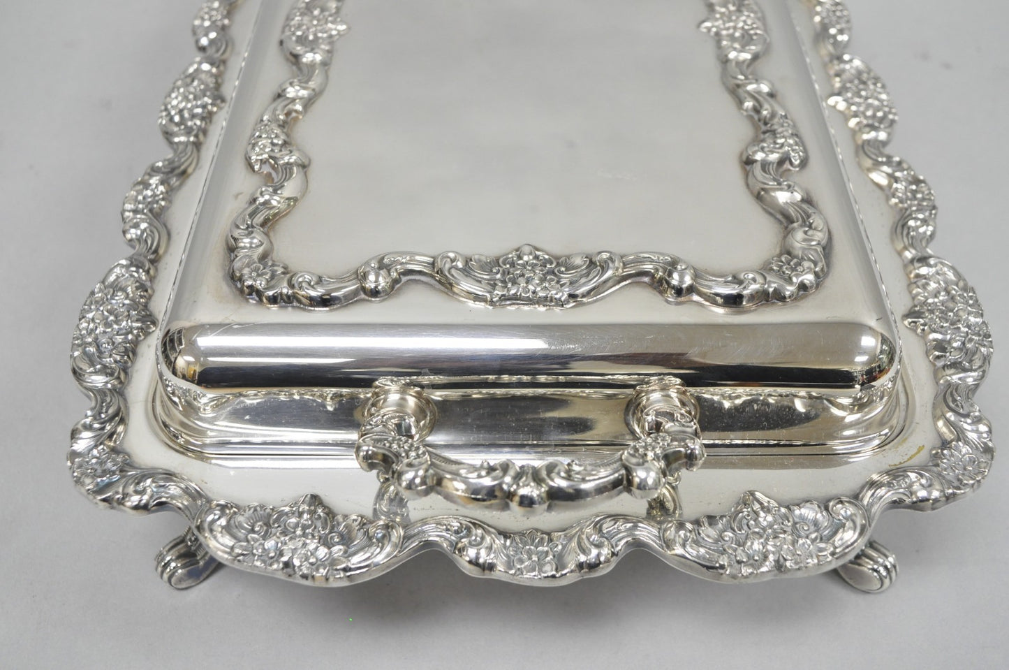 Vintage Poole Silver Plated Footed Covered Vegetable Serving Dish Platter w/ Lid