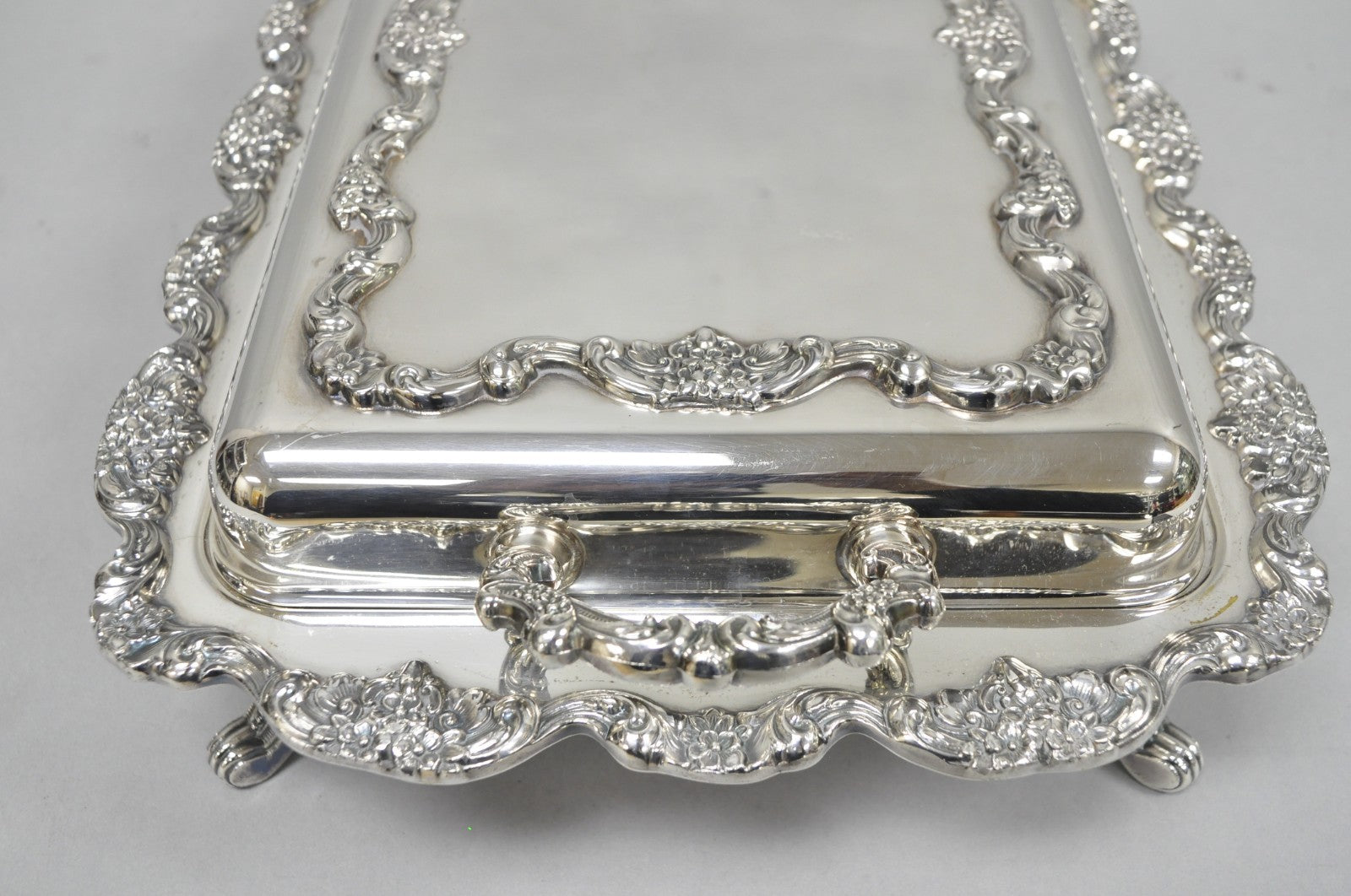 Vintage Poole Silver Plated Footed Covered Vegetable Serving Dish Platter w/ Lid