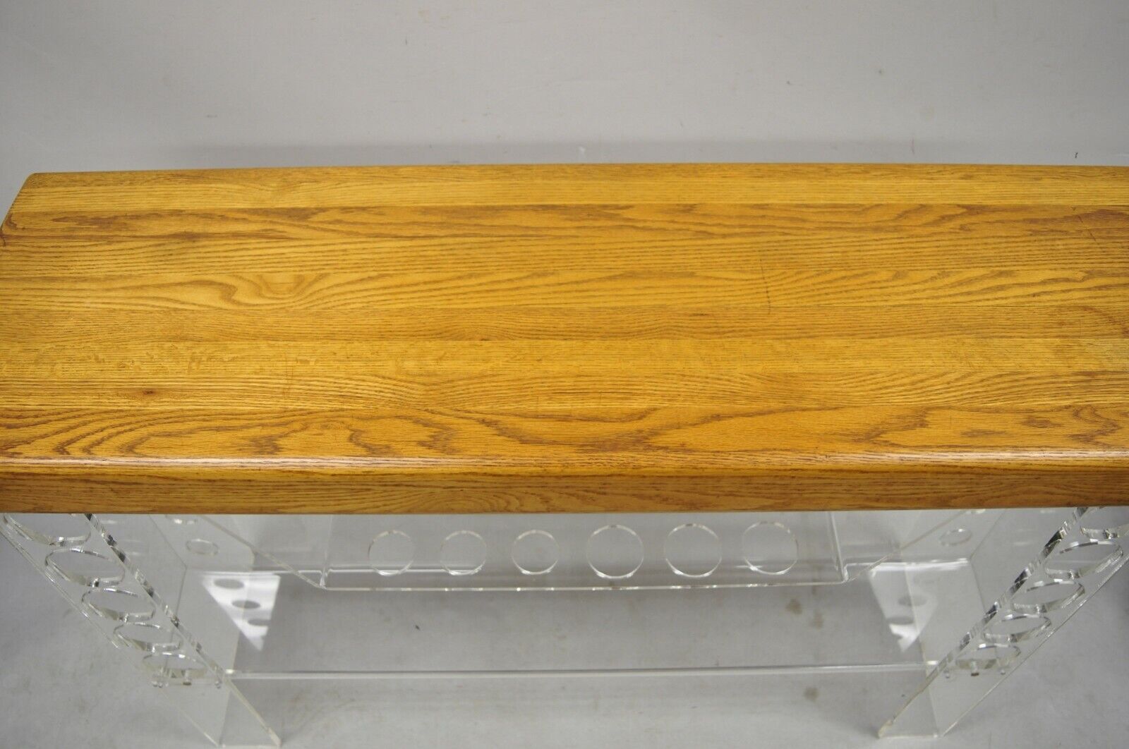 Mid Century Modern Lucite and Oak Wood Butcher Block Top Wine Bar Table