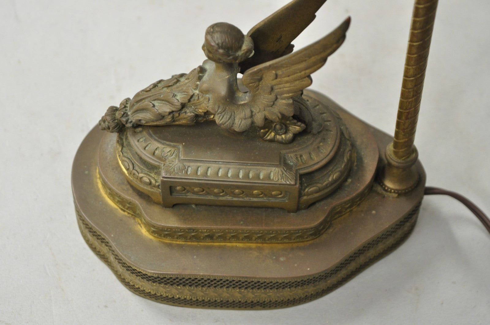 Antique French Victorian Neoclassical Small Gilt Brass Winged Maiden Table Lamp