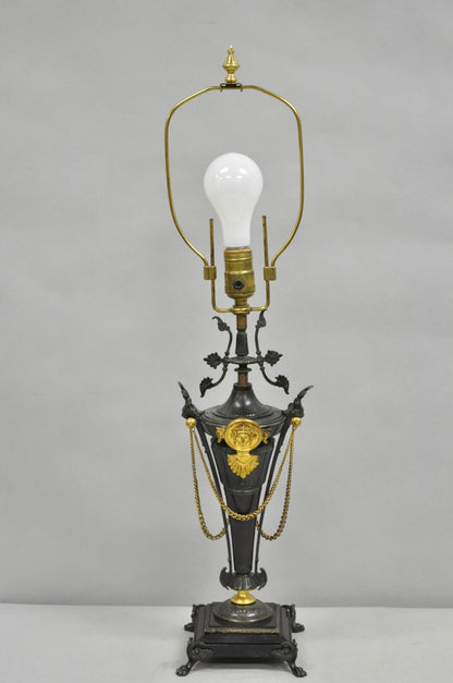 Antique French Empire Neoclassical Bronze & Marble Small Figural Table Lamp