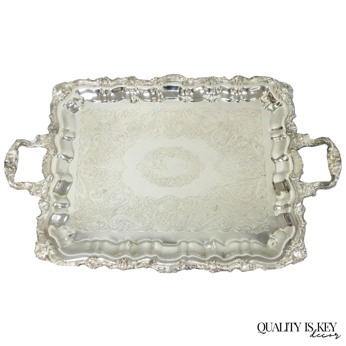 Vintage Sheridan English Victorian Silver Plated Footed Serving Platter Bar Tray