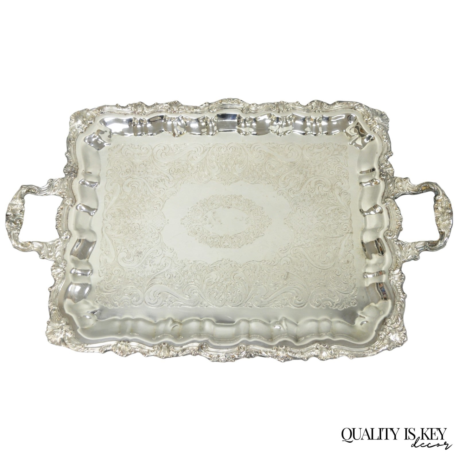 Vintage Sheridan English Victorian Silver Plated Footed Serving Platter Bar Tray