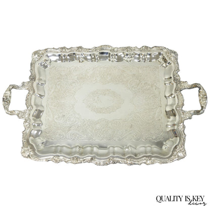 Vintage Sheridan English Victorian Silver Plated Footed Serving Platter Bar Tray
