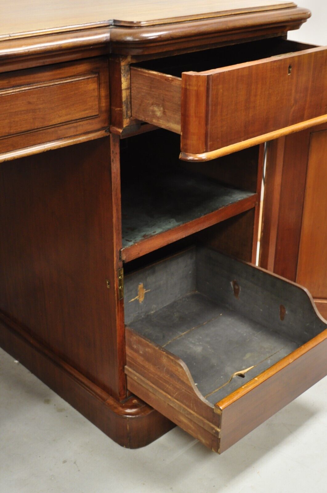 Antique English Empire Mahogany 3 Part Pedestal Sideboard Buffet With Drawers