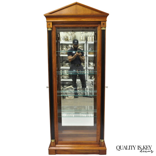 Ethan Allen Medallion Collection Cherry Wood Glass Curio Cabinet w Black Columns