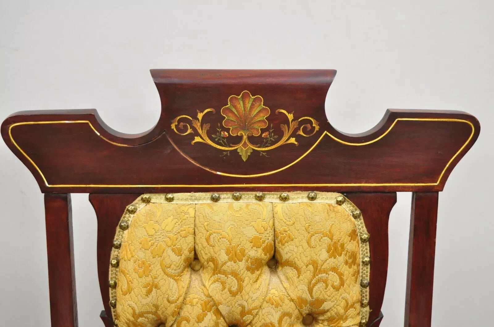 Antique Eastlake Victorian Carved Mahogany Parlor Arm Chairs w/ Inlay - a Pair