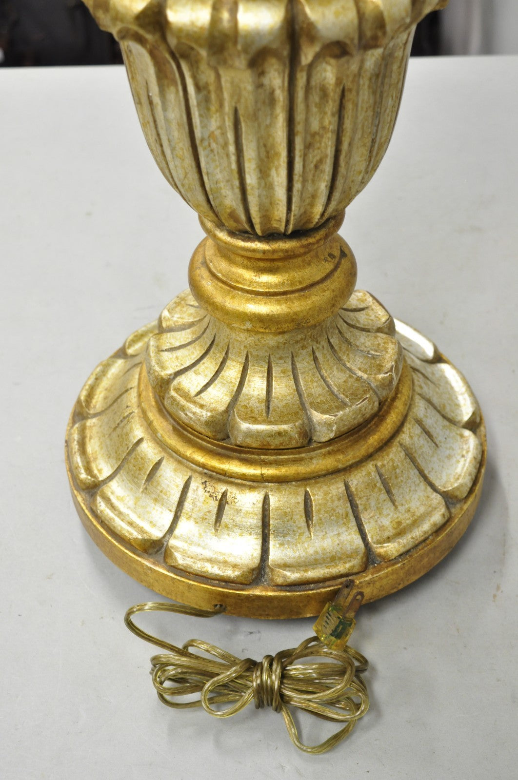 Vintage Italian Hollywood Regency Silver & Gold Gilt Carved Wood Table Lamp