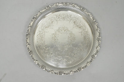 Vintage EG Webster & Son Silver Plated Grapevine Round Bar Serving Platter Tray