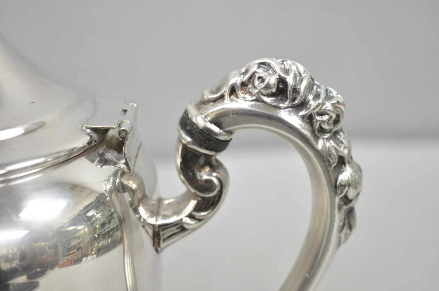 Vintage English Art Nouveau Silver Plated Tulip Flower Handle Design Teapot