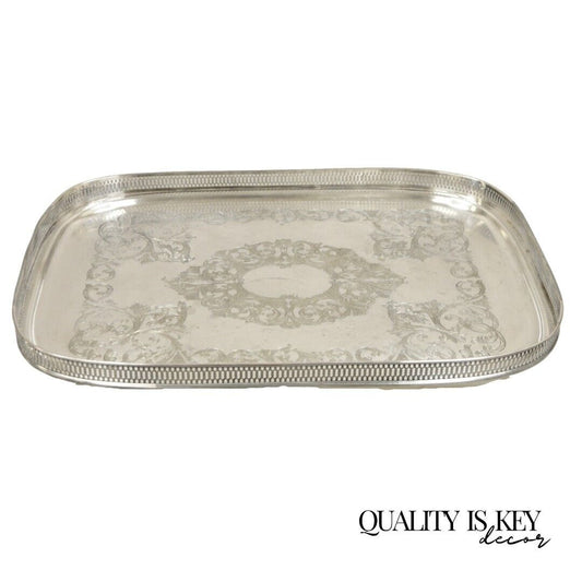Vintage English Victorian LBS CO Superfine Silver Plated Tray with Gallery