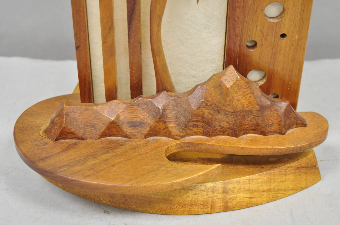 Vintage Mid Century Modern Carved Hawaiian Koa Wood Palm Tree Tiki Table Lamp