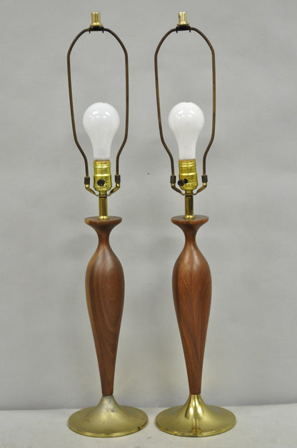 Vintage Mid Century Modern Tony Paul for Westwood Walnut Table Lamps - a Pair