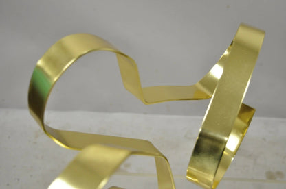 Vintage Dan Murphy 1976 Brass Ribbon Modern Abstract Sculpture on Lucite Base