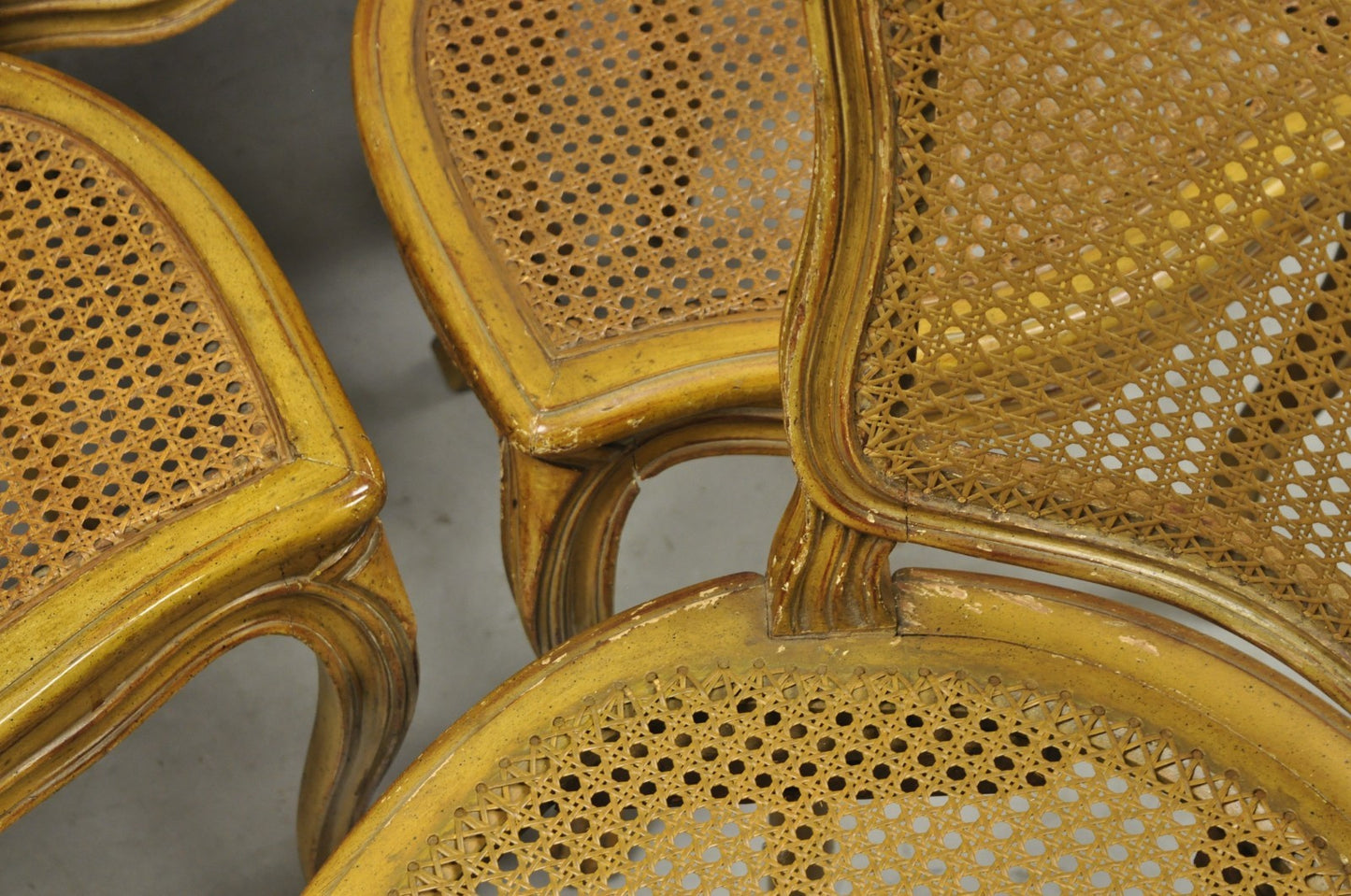 Vintage French Provincial Louis XV Style Cane Dining Side Chairs - Set of 6