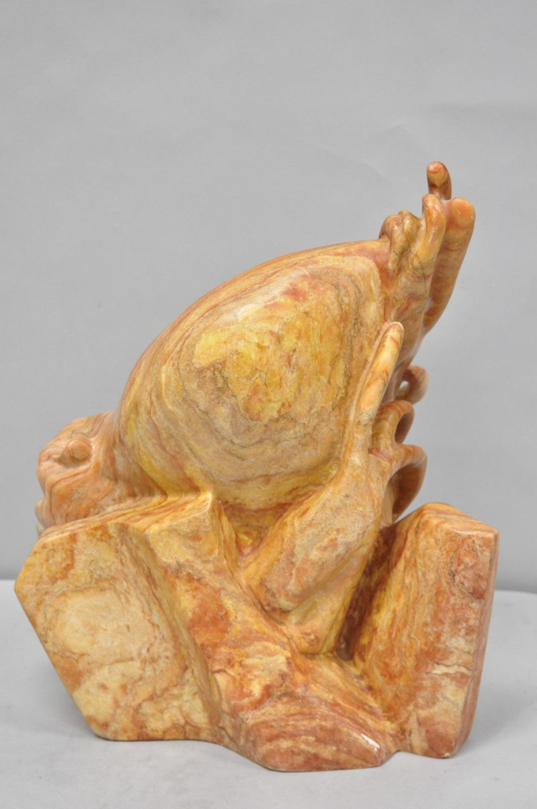 Vintage Seymour Shuren Modern Pink Carved Marble Abstract Panther Cat Sculpture
