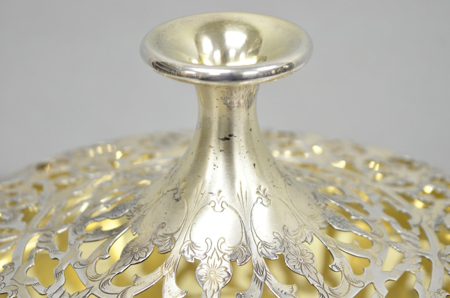 Vintage Victorian Silver Plated Flower Frog Flower Arranger Vase w Pedestal Base