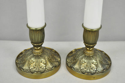 Vintage Stiffel White Glass Column French Hollywood Regency Table Lamps - a Pair