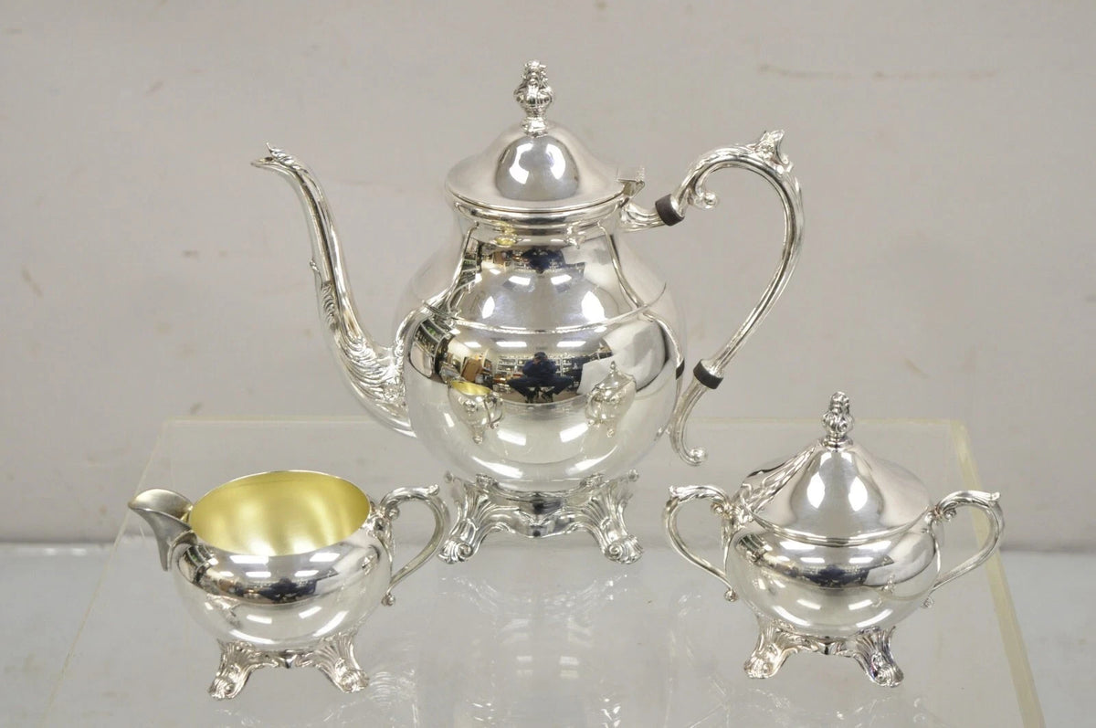 Vintage FB Rogers Victorian Silver Plated Tea Set with Tilting Pot - 6 Pcs