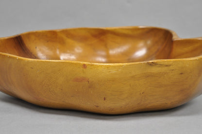 Vintage Mid Century Modern Monkey Pod Carved Koa Wood Banana Leaf 16" Fruit Bowl